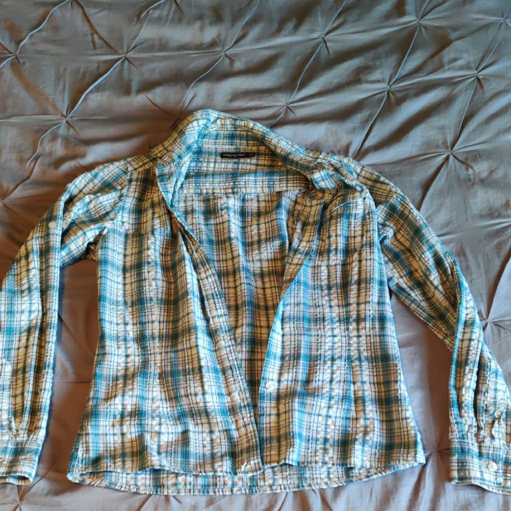 Teal plaid long sleeve button up